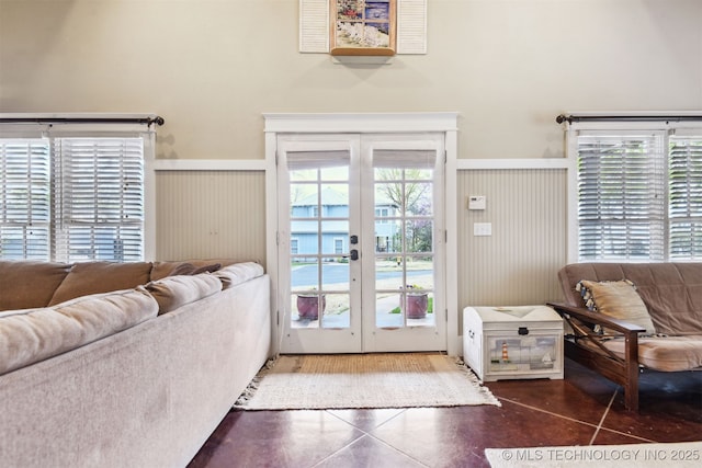 447560 Angler Way, Vinita, OK 74301 - doorway with french doors, concrete floors, and a high ceiling