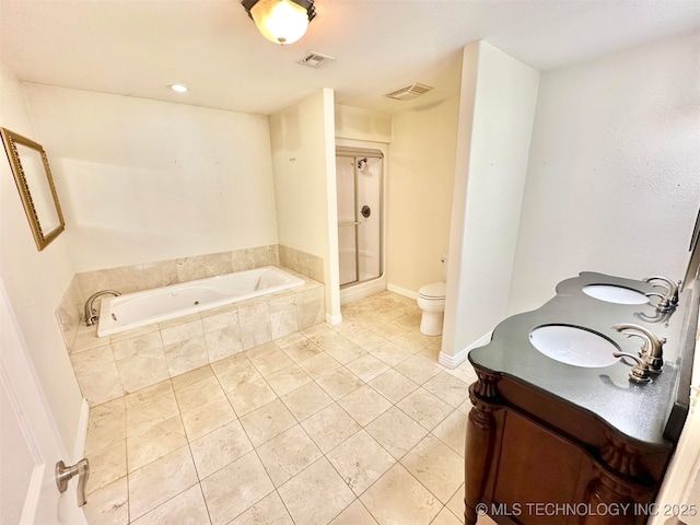 full bath with tile patterned flooring, visible vents, a sink, and a stall shower