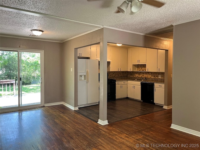 1367 E 43rd St, Tulsa, OK 74105 - kitchen with white refrigerator with ice dispenser, dishwasher, range, a ceiling fan, and dark wood-style flooring