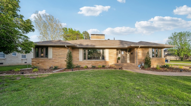 2947 S Peoria Ave, Tulsa, OK 74114 - ranch-style home featuring a chimney and a front lawn