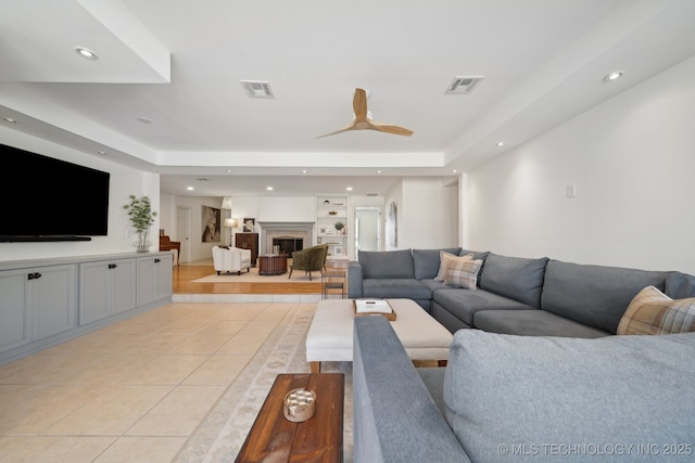 2947 S Peoria Ave, Tulsa, OK 74114 - living room featuring visible vents, recessed lighting, and light tile patterned flooring