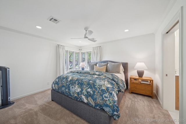 2947 S Peoria Ave, Tulsa, OK 74114 - bedroom featuring ceiling fan, baseboards, carpet flooring, visible vents, and recessed lighting