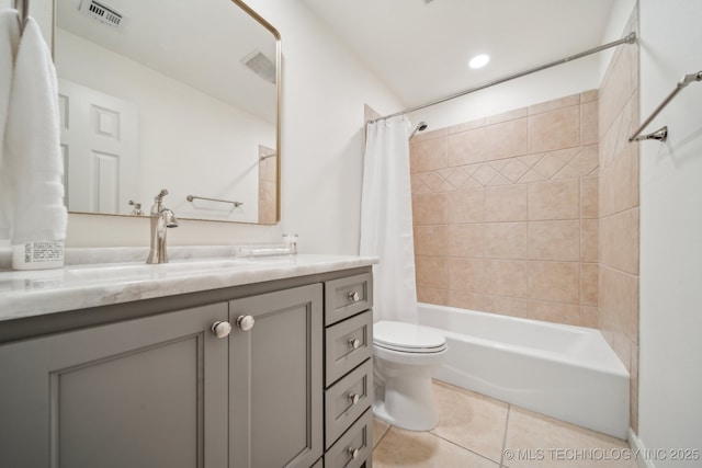 2947 S Peoria Ave, Tulsa, OK 74114 - full bathroom with tile patterned flooring, visible vents, toilet, vanity, and shower / bath combo with shower curtain
