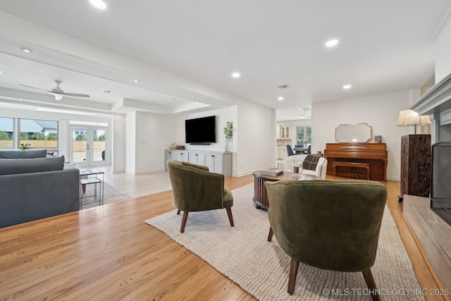 2947 S Peoria Ave, Tulsa, OK 74114 - living room with french doors, recessed lighting, and light wood-style flooring