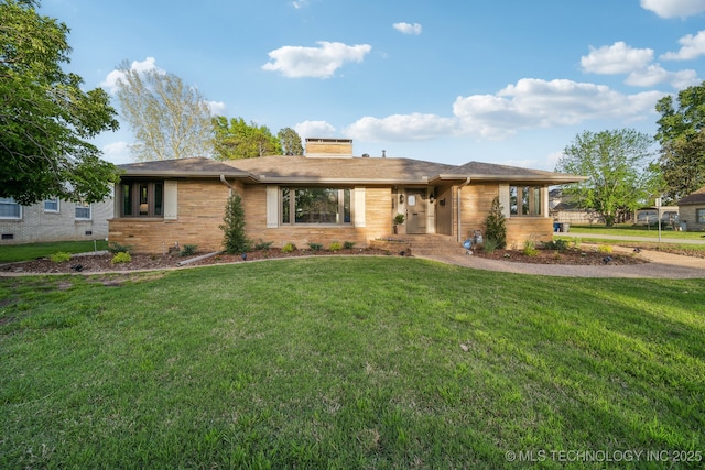 2947 S Peoria Ave, Tulsa, OK 74114 - single story home featuring a chimney, brick siding, and a front yard