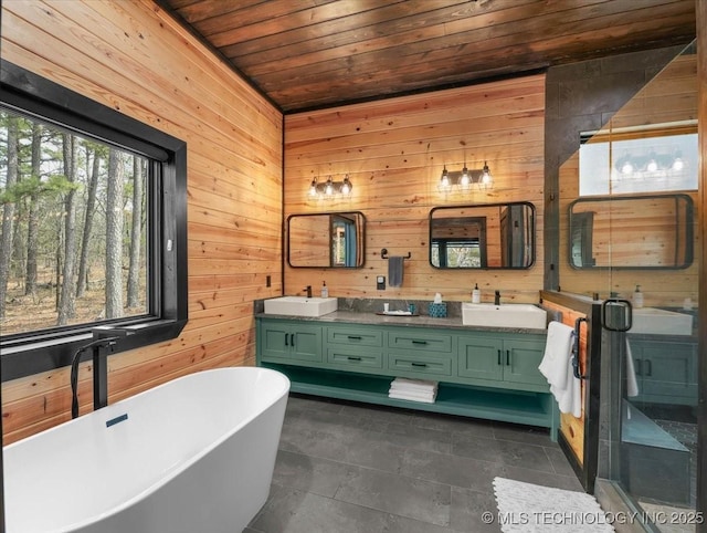 1739 NW 136th Rd, Wilburton, OK 74578 - full bathroom with wood ceiling, a sink, and wood walls