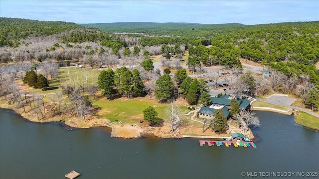 1739 NW 136th Rd, Wilburton, OK 74578 - bird's eye view featuring a water view and a forest view