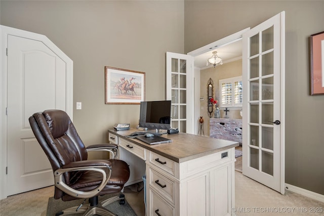 6323 E 111th Pl, Tulsa, OK 74137 - office space with light carpet, french doors, and crown molding