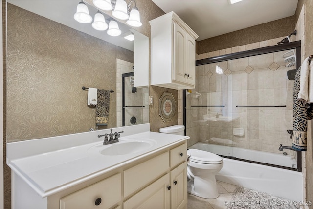 6323 E 111th Pl, Tulsa, OK 74137 - bathroom with vanity, bath / shower combo with glass door, and tile patterned floors