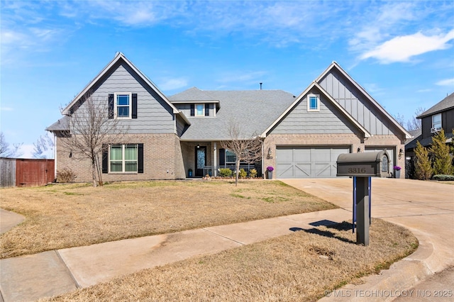3316 W Jackson St, Broken Arrow, OK 74012 - craftsman inspired home with board and batten siding, a front yard, brick siding, an attached garage, and driveway
