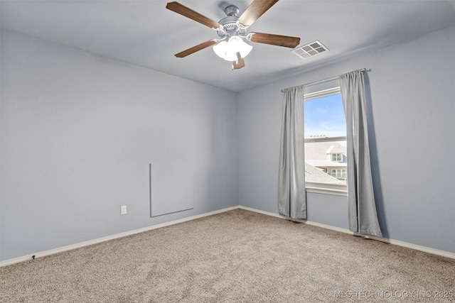 3316 W Jackson St, Broken Arrow, OK 74012 - spare room with visible vents, baseboards, a ceiling fan, and carpet flooring
