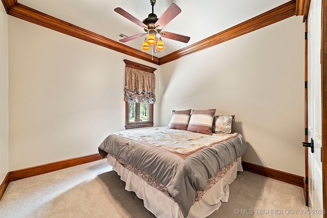 9931 N Chadford Rd, Owasso, OK 74055 - bedroom featuring crown molding, carpet, and ceiling fan