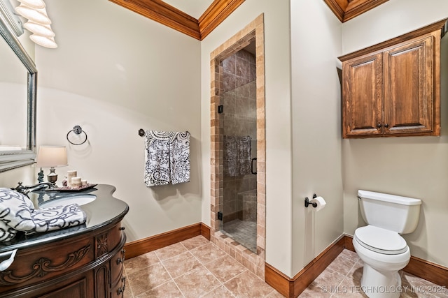 9931 N Chadford Rd, Owasso, OK 74055 - bathroom with crown molding, a shower stall, vanity, and tile patterned floors