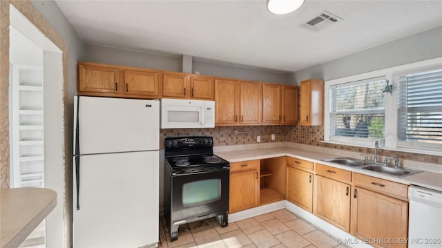 345 N Pine, Dewey, OK 74029 - kitchen featuring white appliances, a sink, light countertops, and tasteful backsplash
