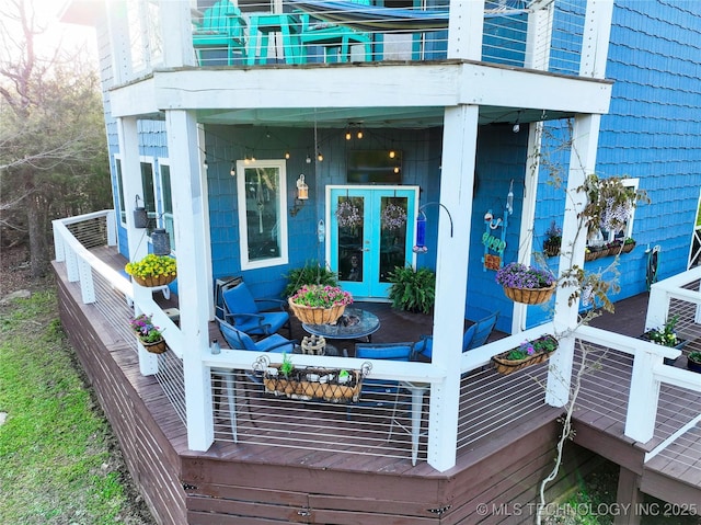 wooden terrace with french doors