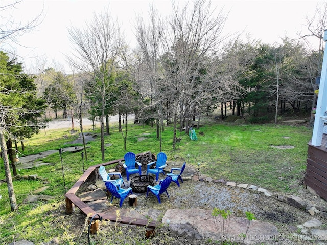 view of yard with an outdoor fire pit