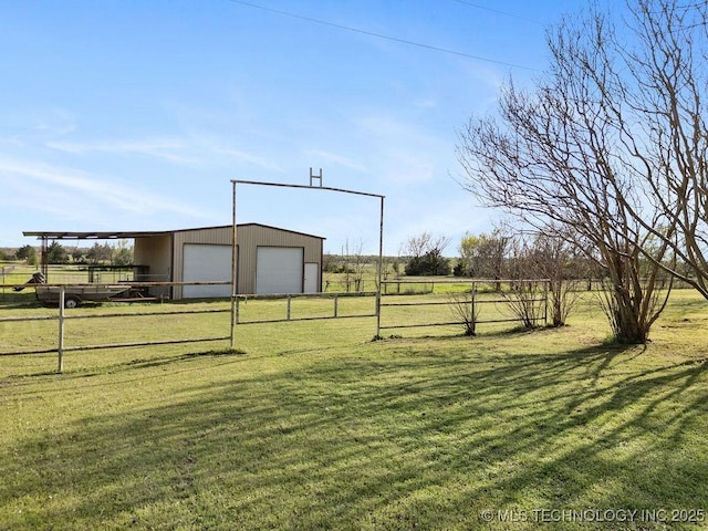 511 Tandy Walker, Silo, OK 74701 - view of yard featuring an outdoor structure, a detached garage, a rural view, a pole building, and fence