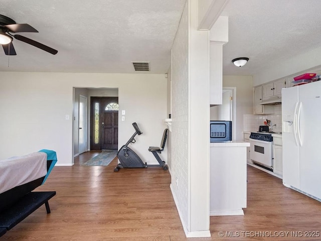 511 Tandy Walker, Silo, OK 74701 - entrance foyer with visible vents, light wood-type flooring, a ceiling fan, and a textured ceiling