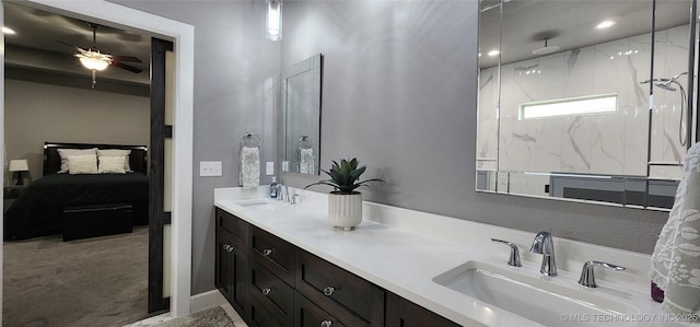 17078 S 11th W Ave, Glenpool, OK 74033 - ensuite bathroom with double vanity, a ceiling fan, and a marble finish shower