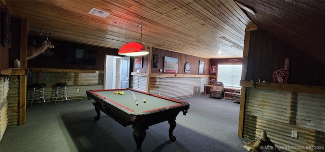 17078 S 11th W Ave, Glenpool, OK 74033 - rec room with billiards table, carpet flooring, and wood ceiling