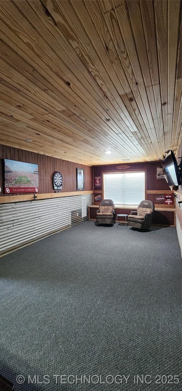 17078 S 11th W Ave, Glenpool, OK 74033 - living area featuring carpet floors, wood ceiling, and wood walls