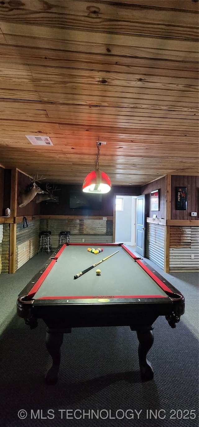 17078 S 11th W Ave, Glenpool, OK 74033 - recreation room with carpet floors, pool table, and wood ceiling