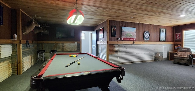 17078 S 11th W Ave, Glenpool, OK 74033 - rec room featuring carpet floors, billiards, wooden walls, and wooden ceiling