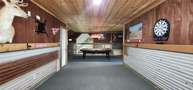 17078 S 11th W Ave, Glenpool, OK 74033 - corridor with wooden walls, wood ceiling, and carpet flooring