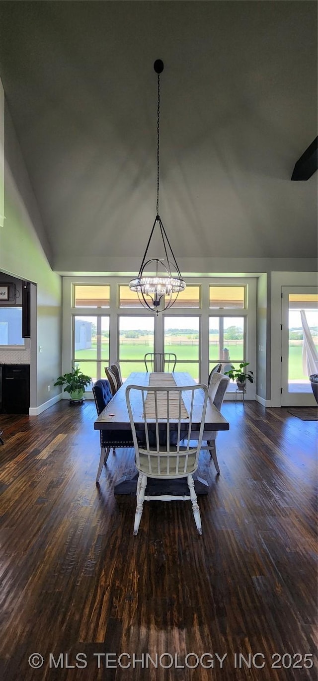 17078 S 11th W Ave, Glenpool, OK 74033 - dining room with high vaulted ceiling, wood finished floors, and a chandelier