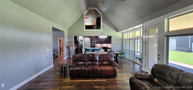 17078 S 11th W Ave, Glenpool, OK 74033 - living area with dark wood-type flooring, high vaulted ceiling, and stairway