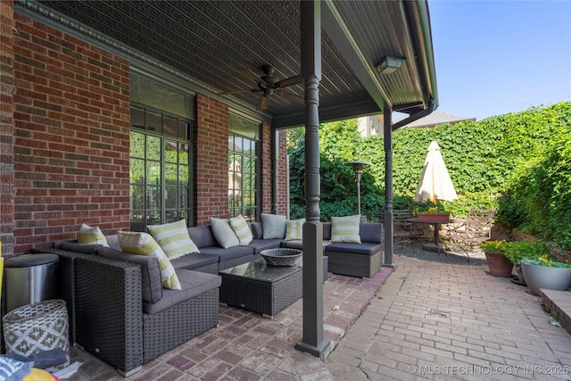 1225 E 18th St, Tulsa, OK 74120 - view of patio with ceiling fan and outdoor lounge area