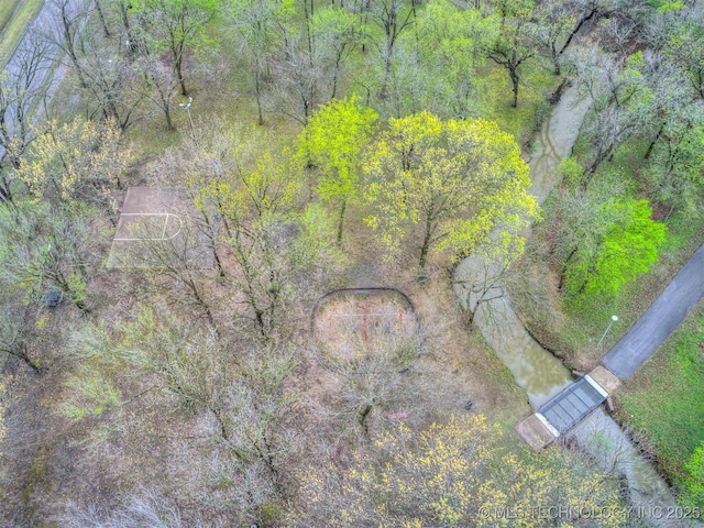 aerial view with a wooded view