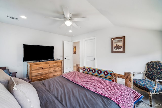 12255 Avalon Dr, Sperry, OK 74073 - bedroom with ceiling fan, vaulted ceiling, and recessed lighting