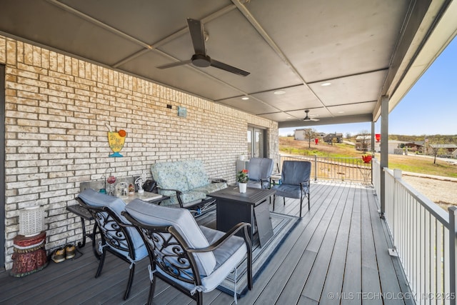 12255 Avalon Dr, Sperry, OK 74073 - wooden porch featuring ceiling fan and outdoor lounge area