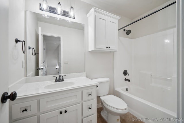 full bathroom with toilet, bathtub / shower combination, and vanity