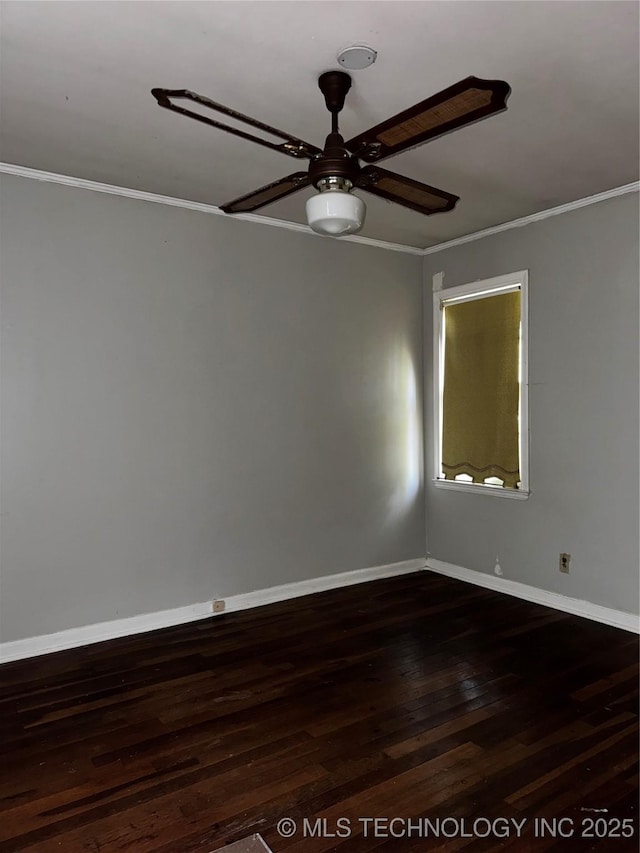 1562 S Hickory Ave, Bartlesville, OK 74003 - spare room with ornamental molding, dark wood finished floors, ceiling fan, and baseboards