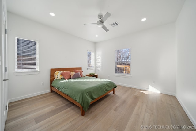 3306 Harbour Town Pl, Claremore, OK 74019 - bedroom featuring baseboards, recessed lighting, visible vents, and light wood-style floors