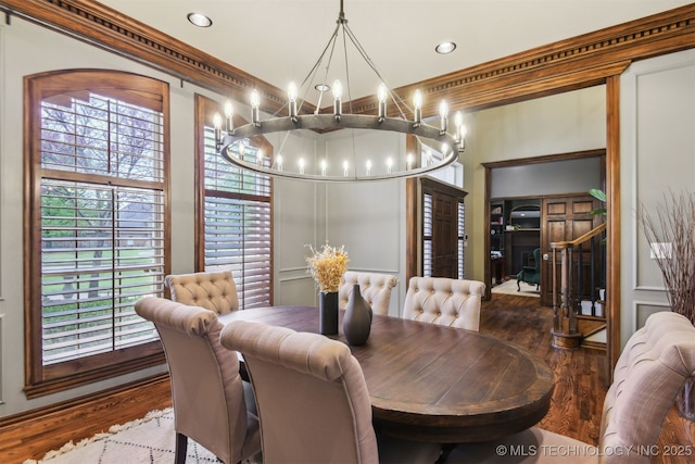 626 Countrywood Way, Sapulpa, OK 74066 - dining space with a chandelier, wood finished floors, and recessed lighting