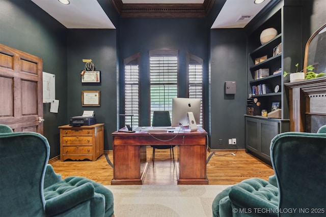 626 Countrywood Way, Sapulpa, OK 74066 - office featuring light wood-type flooring, ornamental molding, and recessed lighting