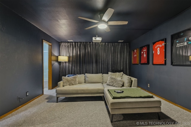 626 Countrywood Way, Sapulpa, OK 74066 - carpeted living area with ceiling fan and baseboards