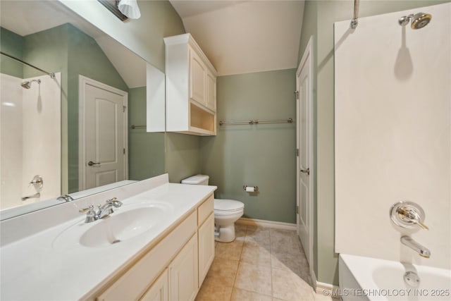 6673 E 60th Pl, Tulsa, OK 74145 - bathroom with vanity, toilet, tub / shower combination, a closet, and baseboards