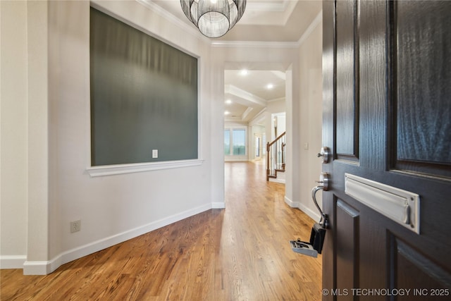 6673 E 60th Pl, Tulsa, OK 74145 - foyer with ornamental molding, wood finished floors, baseboards, and stairs