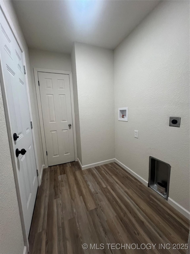 4232 N Hartford Ave, Tulsa, OK 74106 - washroom with hookup for an electric dryer, baseboards, dark wood-style floors, laundry area, and hookup for a washing machine