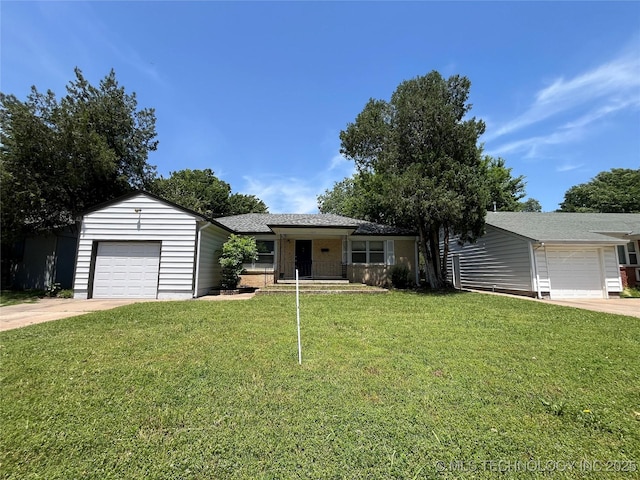 1421 E 50th St S, Tulsa, OK 74105 - ranch-style house with an attached garage, a front lawn, and concrete driveway
