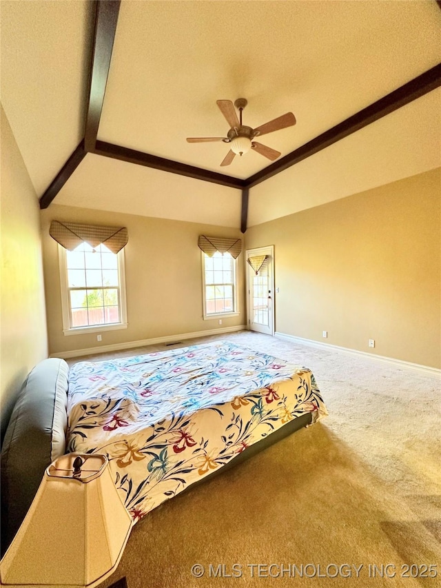 10213 S 88th E Ave, Tulsa, OK 74133 - bedroom with vaulted ceiling, carpet flooring, a textured ceiling, and ceiling fan
