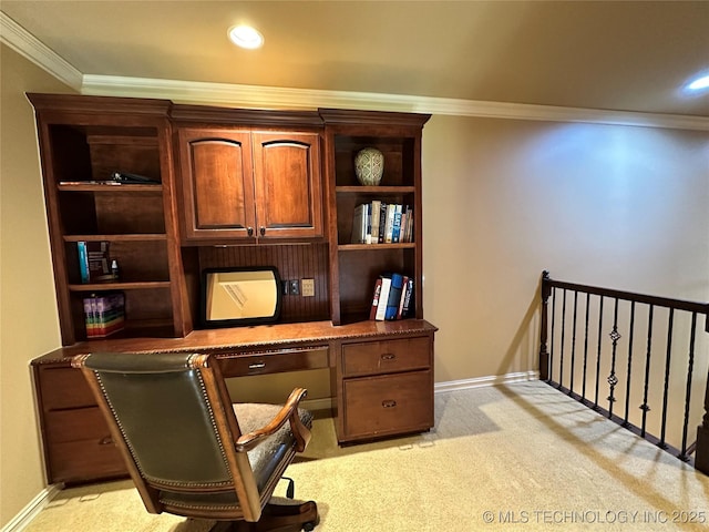 10213 S 88th E Ave, Tulsa, OK 74133 - office area featuring light colored carpet, crown molding, and recessed lighting