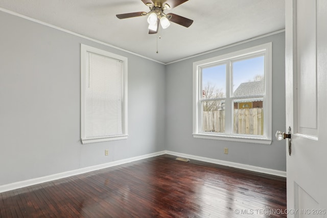204 S Jamestown Ave, Tulsa, OK 74112 - empty room featuring crown molding, dark wood finished floors, ceiling fan, and baseboards