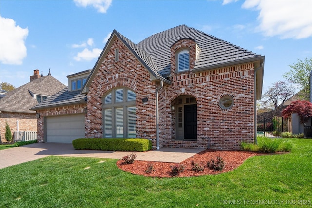 5815 S Knoxville Ave, Tulsa, OK 74135 - view of front of property with brick siding, a front yard, an attached garage, and fence