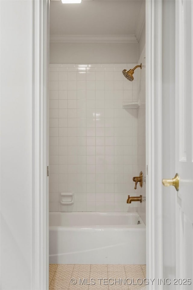 5815 S Knoxville Ave, Tulsa, OK 74135 - full bath featuring tile patterned floors, ornamental molding, and  shower combination