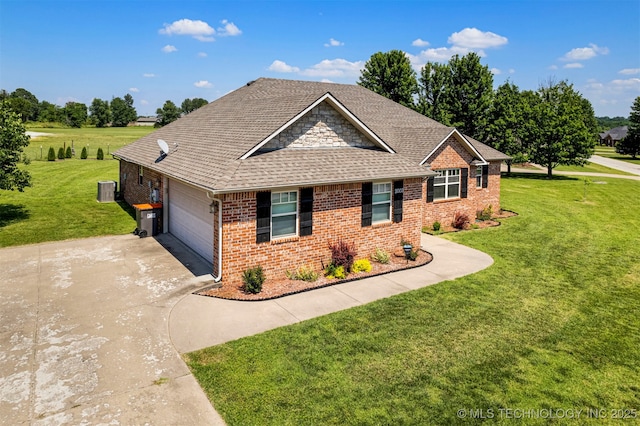 2003 Estates, Grove, OK 74344 - view of front of property with roof with shingles, a front lawn, brick siding, a garage, and driveway